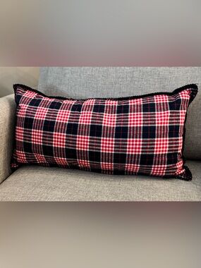 Red and Navy Blue Plaid flannel Decorative Lumbar Pillow